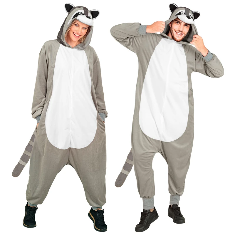 W WIDMANN MILANO Party Fashion 45848 Waschbär Jumpsuit, Cartoon, Raccoon Grey, L-XL