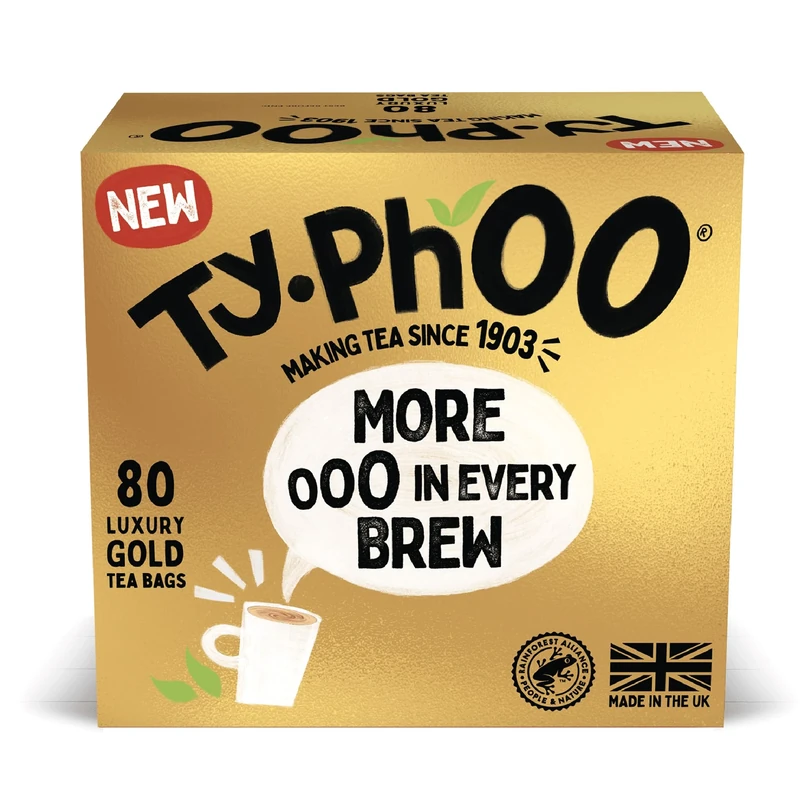 Typhoo Gold • Luxury Black Tea • 80 Tea Bags • Smooth, Full-Bodied Taste • Everyday Blend • Rainforest Alliance Certified • Ethical Sourcing • Crafted for Everyday Luxury • Made in the UK