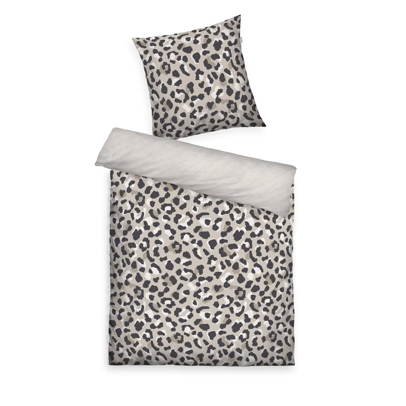 Herding Tom Tailor Renforcé Bed Linen, 80 x 80 cm + 155 x 220 cm, 100% Cotton/Renforcé, with Reversible Motif and Coloured Zip, Leo Beige (Anthracite & Sunny Sand)