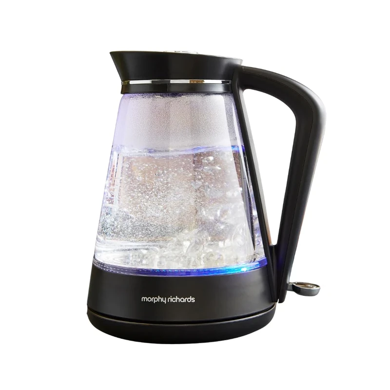Morphy Richards Glass Kettle, 1.7L, Illuminated, Premium Glass, 3kw Rapid Boil, 360 Base, Blue Light Indicator, Water Level Indicator, Dry Boil Protection, Cord Storage, 108004