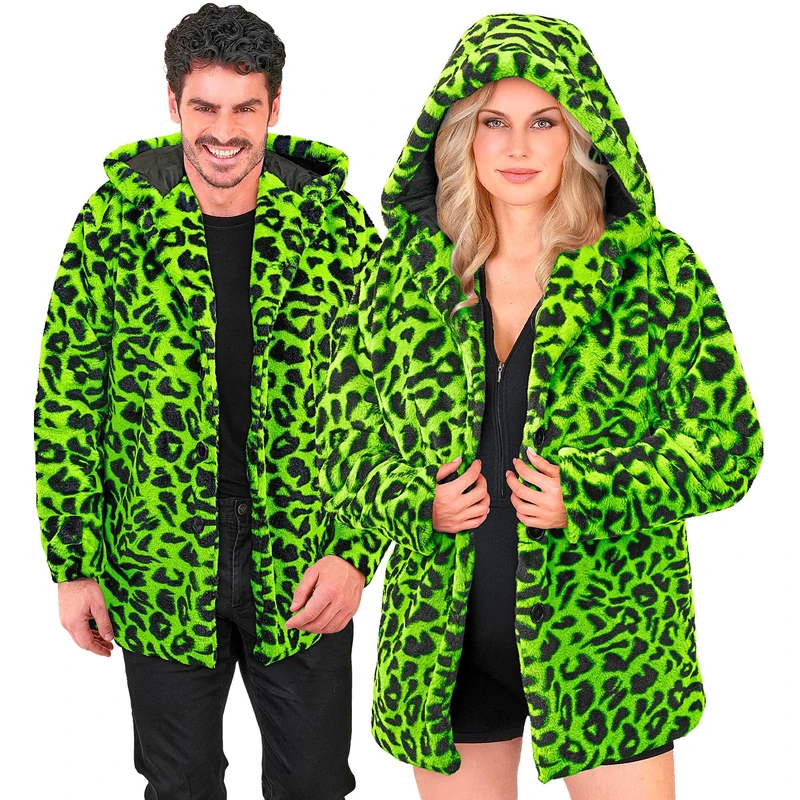 W WIDMANN MILANO Party Fashion - Leo Coat for Men and Women, Faux Fur with Hood, Plush Jacket, Costume for Carnival & Festival