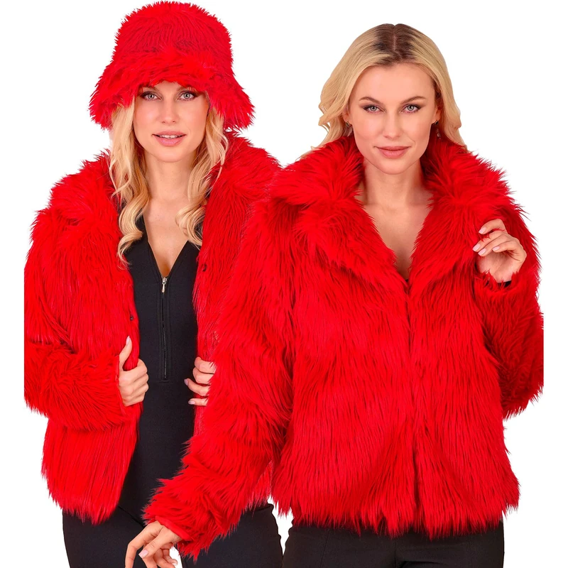 W WIDMANN MILANO Party Fashion - Women's Faux Fur Jacket, Fluffy Fur, Plush Jacket, Costume, Party Outfit for Carnival & Festival