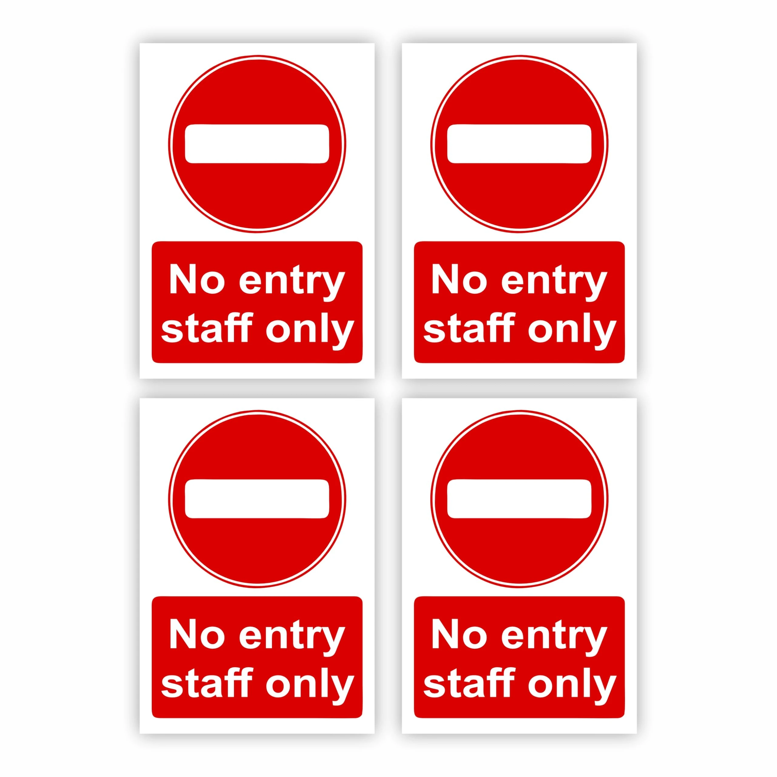 No Entry Staff Only Signs (4-Pack) Self Adhesive Vinyl / 7x10cm Each (Pack of 4) / Portrait Orientation Removable & Wipeable/Indoor or Outdoor Stickers/Gloss Finish/No Access Signs