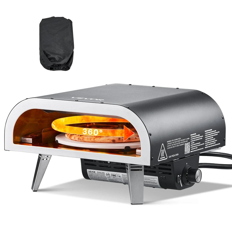 VEVOR Outdoor Pizza Oven, Propane Gas Electric Rotation and Thick Pizza Stone Portable Camping Garden Patio with Carry Bag, Black, 470 x 430 x 270 mm