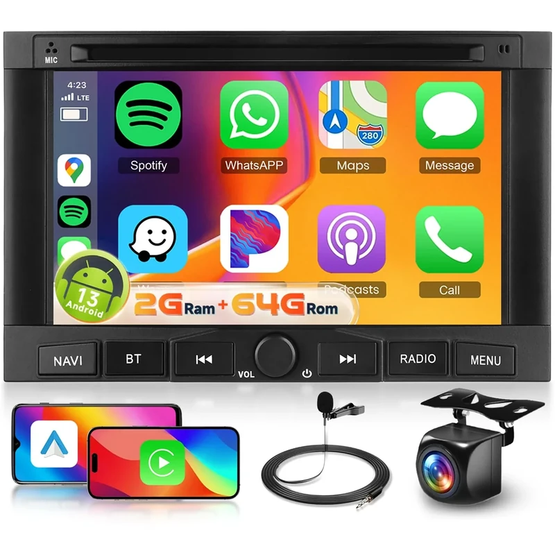 4 Core 2G+64G Android Car Stereo for Peugeot 3008 5008 Citroen Partner Berlingo 2010-2016, Hodozzy 7" Touchscreen Bluetooth Car Radio with Wireless Carplay Android Auto GPS WiFi FM/RDS Camera - Image 1