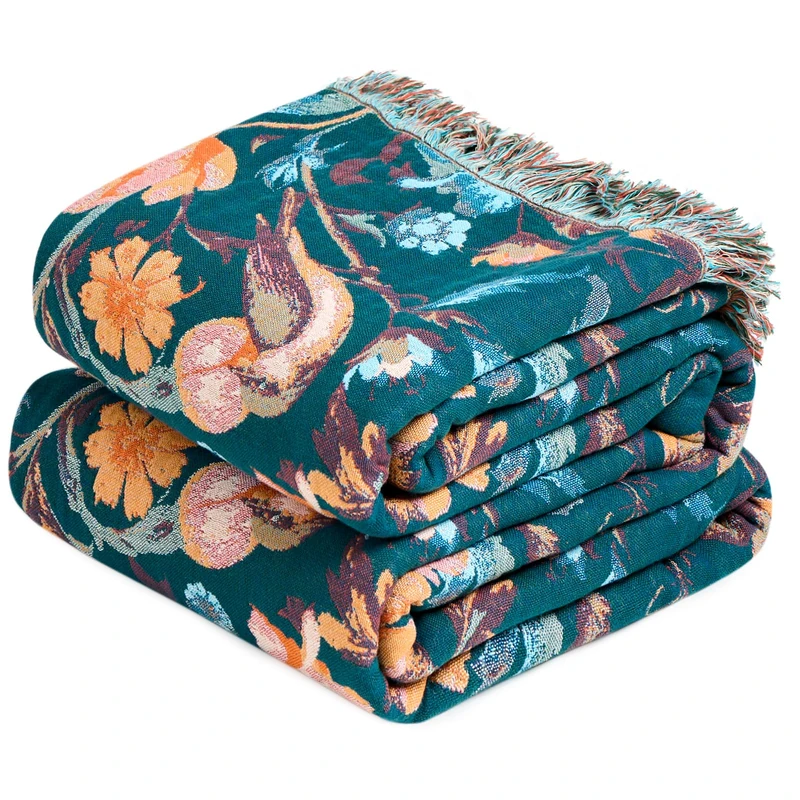 MSGKV Boho Throw Blanket for Couch Bed Cotton Muslin Breathable Flowers Birds Floral Twin Size Blanket 60"x80" for All Seasons Lightweight Farmhouse Blankets