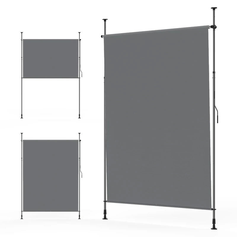YEAUPE PRO Outdoor Vertical Awning, 150 x 270 cm, Dark Grey, No Drilling, Clamping Awning with Hand Crank, Suitable for Balcony, Patio, Outdoor and Garden, Weatherproof Privacy Screen