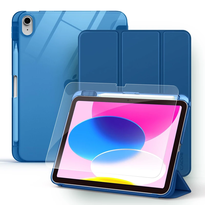 CACOE Case for iPad A16 11th/10th Generation(2025/2022) with Pencil Holder & Screen Protector 11/10.9 inch - Full Protective Tablet Cover for iPad 11/10 Gen, Coastal Blue