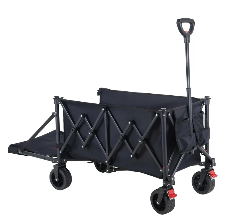 YEAUPE PRO Foldable Handcart with Brakes 160-260L 200 kg Load Capacity, Beach Trolley Foldable with Tailgate, Handcart for Garden, Camping, Shopping & Picnic, Black
