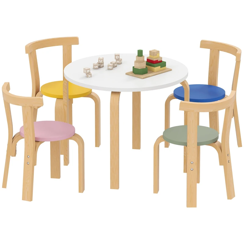 AIYAPLAY 5 Piece Kids Table and Chairs Set, Wooden Toddler Table and Chairs Set for Playroom, Nursery, Classroom, for Arts, Crafts, Read, Draw, Aged 3-8 Years, Multicoloured