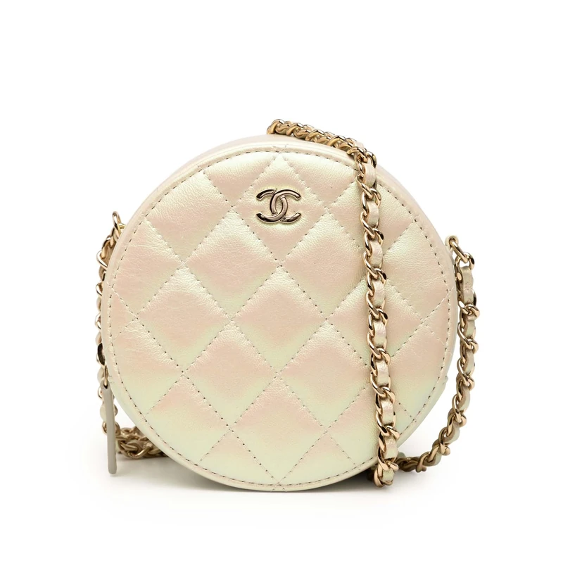 Chanel Pre-Loved Iridescent Quilted Lambskin Round Clutch With Chain Crossbody Bag