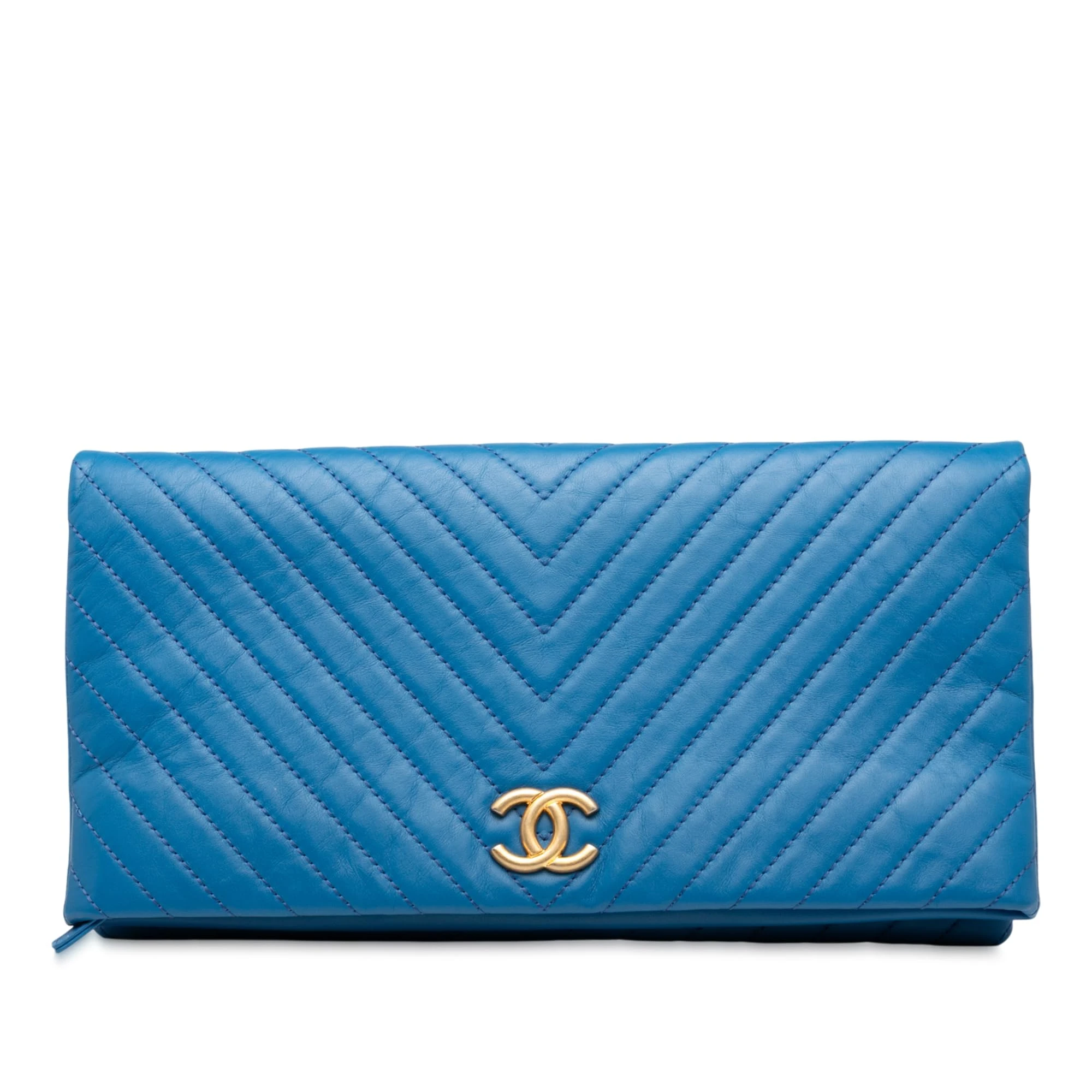 Chanel Pre-Loved CC Chevron Lambskin Fold Over Clutch