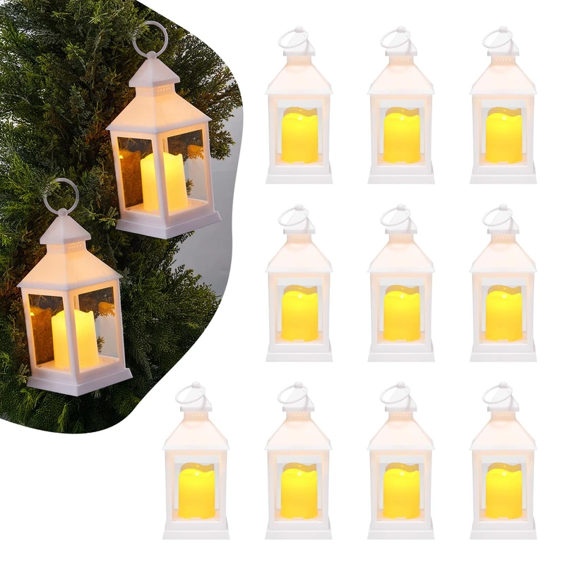 VEVOR 12 Pcs Decorative Candle Lantern, LED Electric Flameless Candle, Plastic LED Holder with Glass, Wall Hanging Indoor Porch Lanterns for Wedding Table Party Farmhouse Indoor Decor, White - Image 1