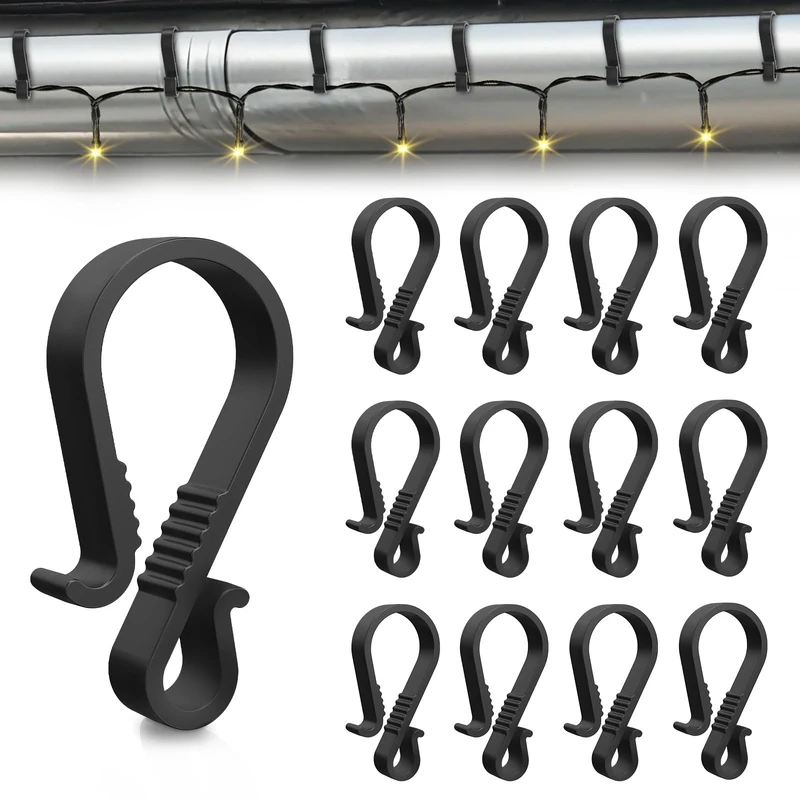 Dalugo Gutter Hooks for Outdoor Lights, 40 Pcs Black Plastic S Gutter Clips for Hanging Christmas Lights, Icicle Lights Outdoor, Christmas Tree Decorations