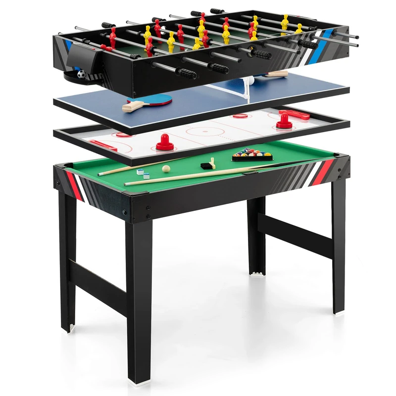 FANTASK 4 in 1 Multifunctional Game Tables, Table Football Including Billiard Table & Table Tennis & Air Hockey Table, Football Table Game with Complete Accessories for Children & Adults & Family
