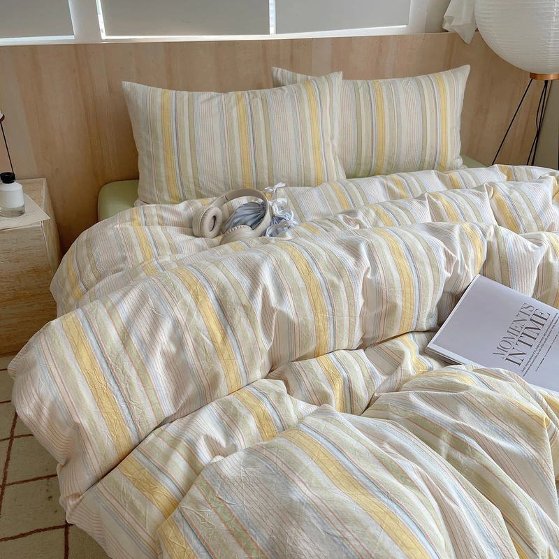 EAVD Twin Duvet Cover Set - Striped Washed Cotton 3 Pieces