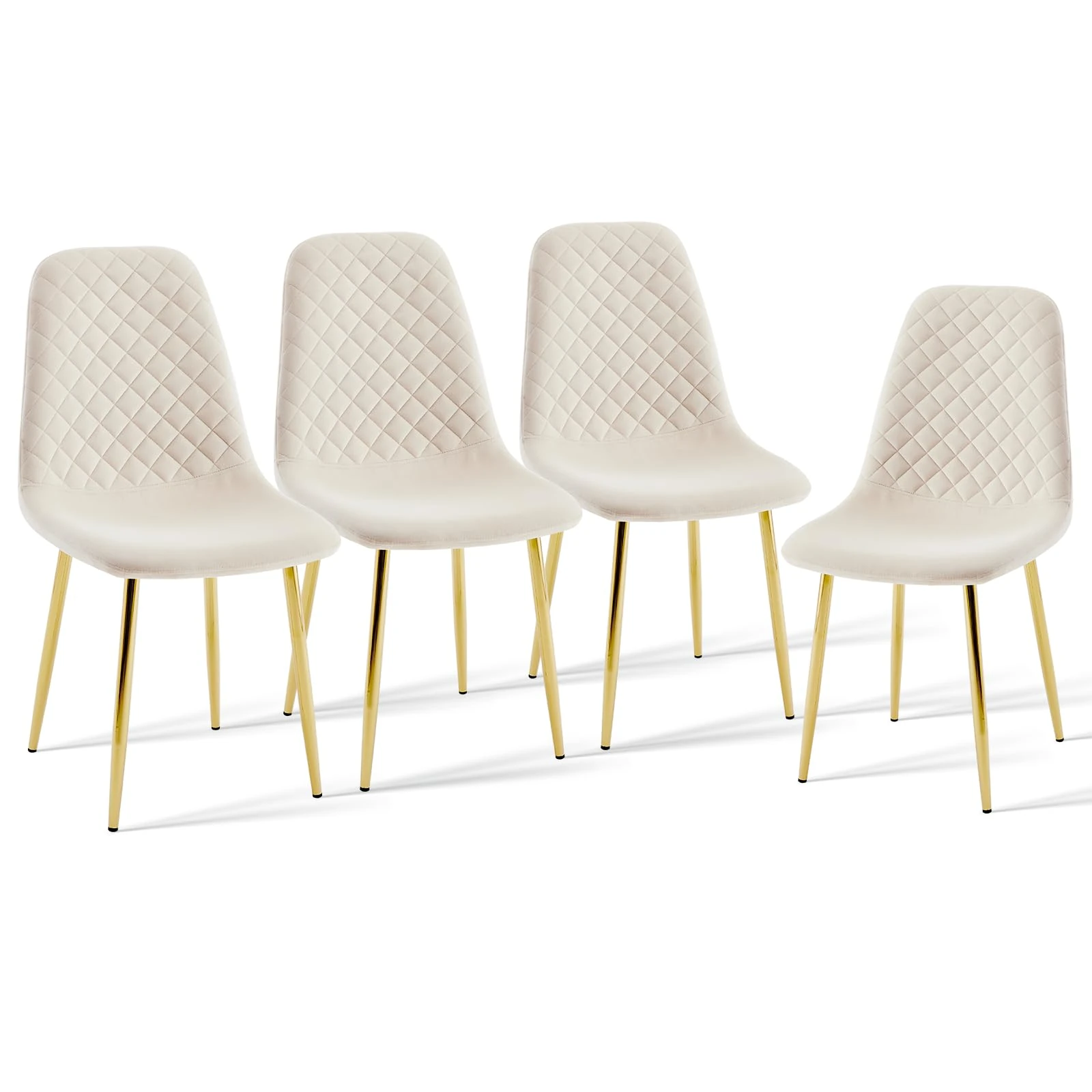 AINPECCA Set of 4 Velvet Dining Chairs Ergonomic Backrest Thickened Cushion with Golden Chrome Legs for Dressing Lounge Living Room Office Bedroom (Beige Golden Leg)