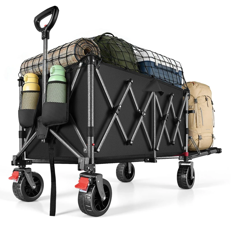 YEAUPE PRO Handcart Foldable 160L 120 kg, Foldable Handcart with Parking Brake, 4-Way Folding, Height Adjustable for Camping, Beach Trolley, Garden, Shopping, Black
