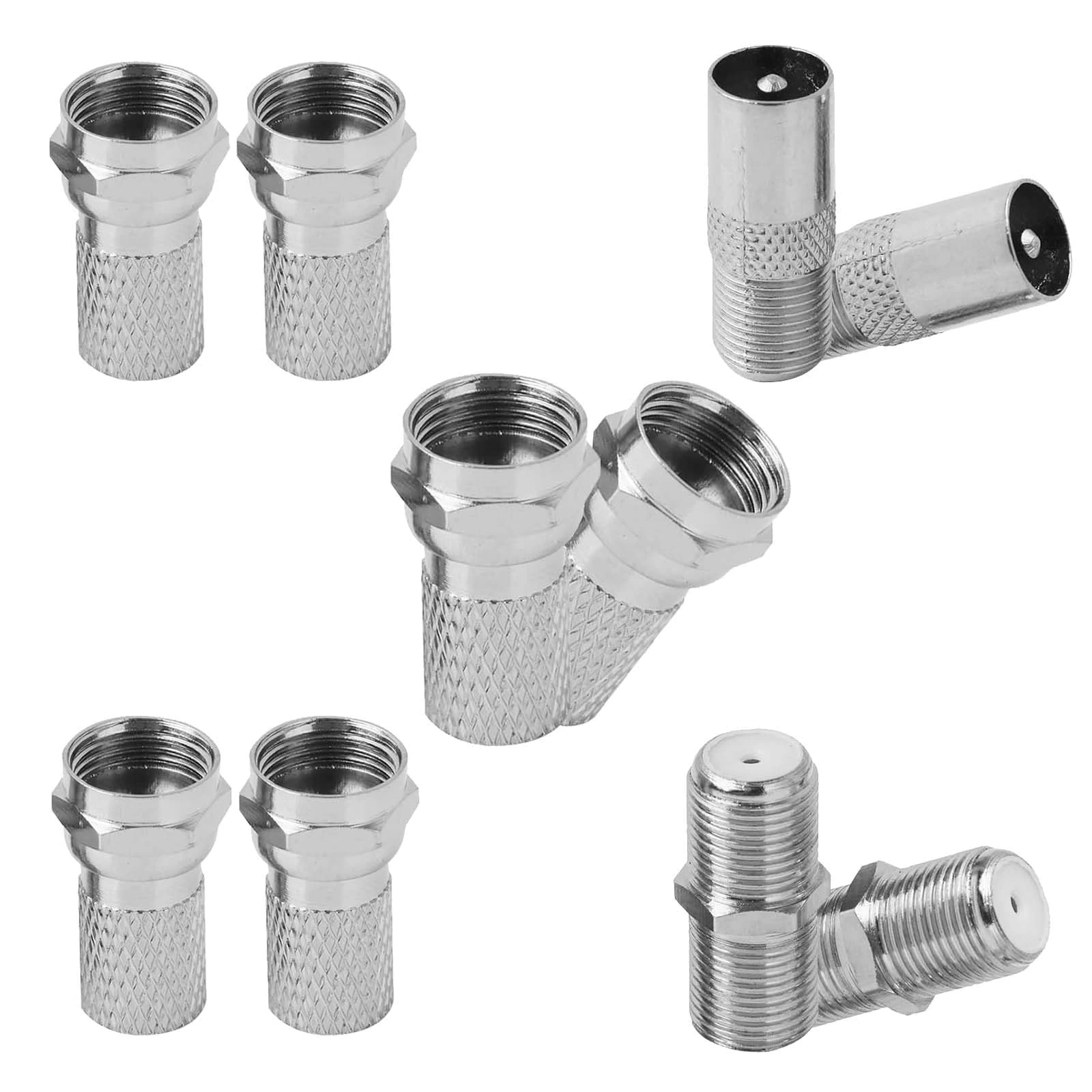 10 Pcs TV, Satellite & Modem Connector Kit, tv aerial connector,coaxial cable connectors,Twist-On Aerial Connectors (F-Type, Nickel-Plated)-Waterproof F Plug Connectors for RG6 Coaxial Cable