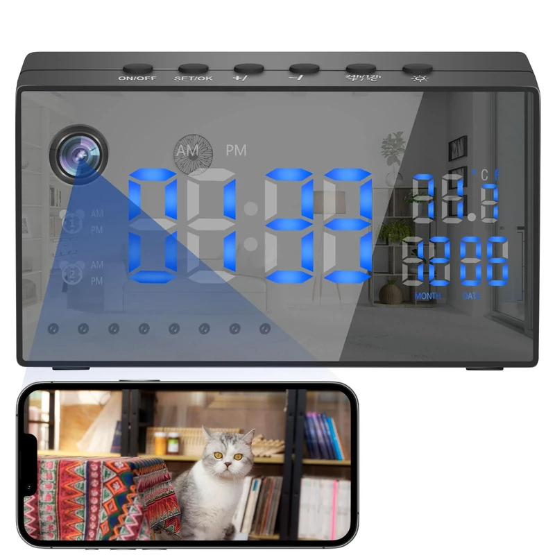 heygocam Security Camera Smart Clock, Spy Camera WiFi Hidden with Night Vision, Motion Detection, Loop Recording, 1080P Nanny Cam with Alarm Clock for Home Office Surveillance