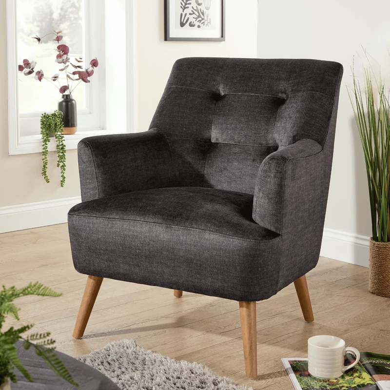 Home Source Accent Armchair – Contemporary Lounge Chair with Curved Arms, Foam Cushions & Solid Wooden Legs – Comfortable Armchair for Living Room, Bedroom or Reading Nook (150kg Capacity)