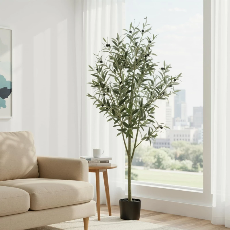 CLEVICH Artificial Olive Tree, Faux Plant with Lifelike Leaves for Modern Home Decor & Housewarming Gift, Fake Olive Tree Indoor Outdoor for Home Office Garden Decor