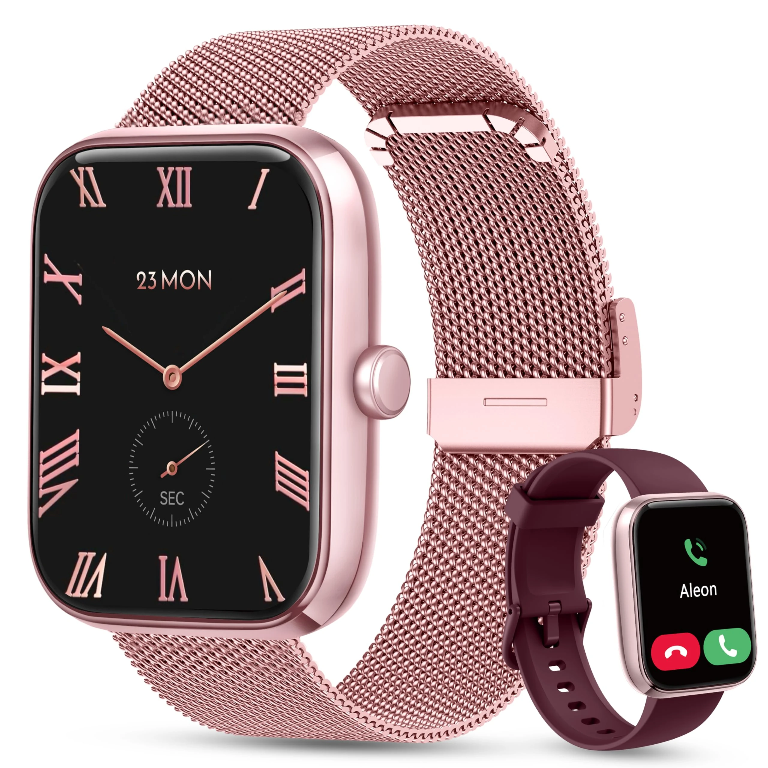 KALINCO Smart Watch Women [2 Bands, 44mm case] Alexa Fitness Tracker, Heart Rate, Sleep, Stress & SpO2 Monitor, IP68 Waterproof Smartwatch, Make/Answer Calls, Compatible with iOS & Android