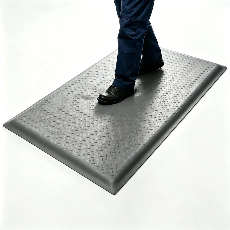 GOOFCXO 3 x 7 FT Anti Fatigue Mats Industrial 15/16 Inch Thick Soft Sponge Ergonomic Mat Durable Heavy Duty Diamond Plate for Standing Non Slip Industrial Grade Floor Mat for Leg & Back Pain (Gray)