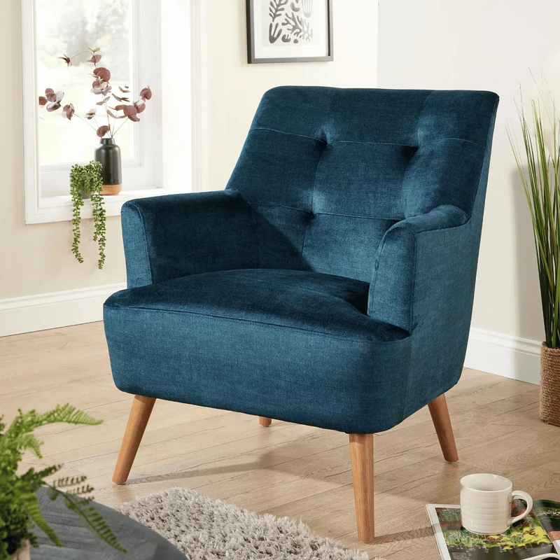 Home Source Accent Armchair – Modern Fabric Armchair with Curved Arms, Foam-Filled Cushions & Solid Rubberwood Legs – Comfortable Lounge Chair for Living Room, Bedroom or Reading Corner