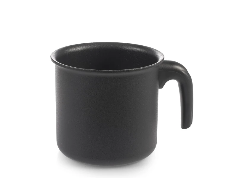 H&H Titan Milk Pot Diameter 12 cm Black Aluminium – Pfluon Non-Stick Coating Without PFOA, Suitable for Induction, Glass Ceramic and All Hobs – Ergonomic Handle