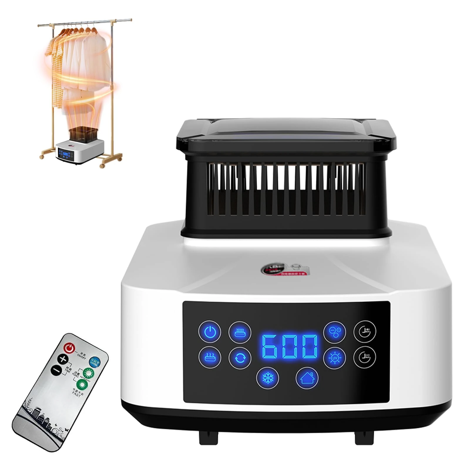 2200w Electric Portable Clothes Dryer, 4 Gears Timing/240 Min Adjustable Timer Electric Clothes Dryer Indoor, 220v/Led Display/Remote Control, for House Laundry