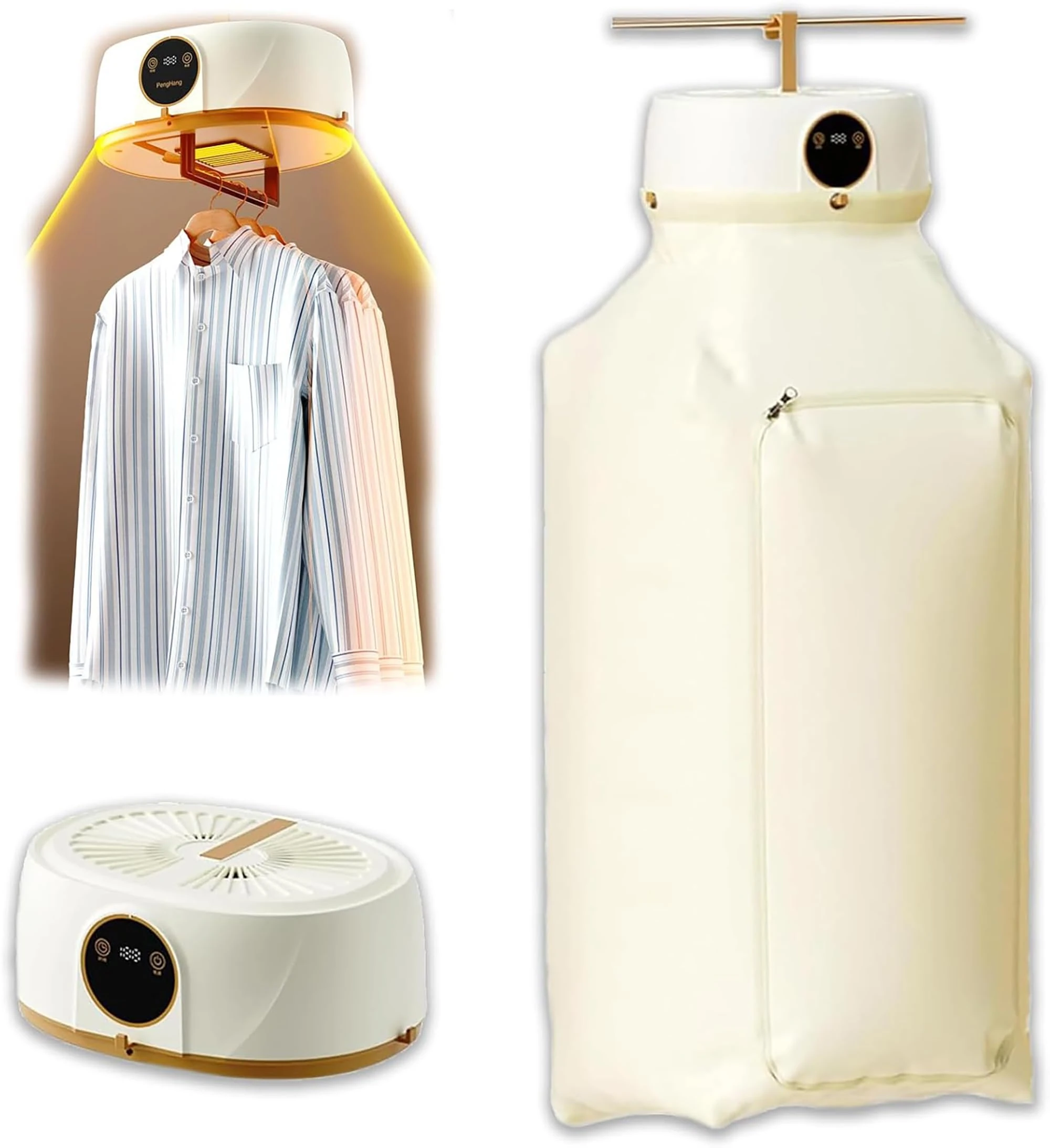 JL&MI Automatic Ironing & Drying Machine, Portable Clothes Dryer with Vertical Steam - Fast-Dry, Wrinkle Reduce for Travel, Flats, Includes Remote Control & Manual