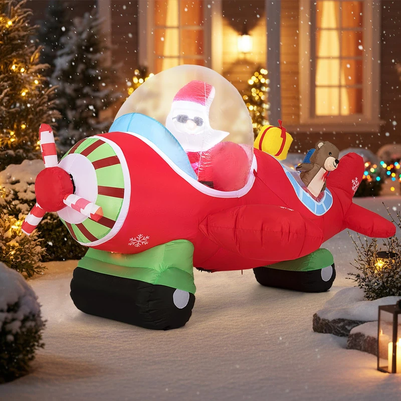 SPOTRAVEL Inflatable Santa Claus, Blow Up Christmas Decoration with LED Lights, Stakes & Ropes, Special Xmas Holiday Prop for Yard Garden Lawn (Red Airplane)