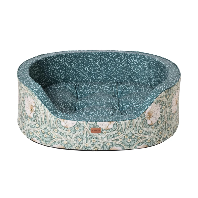 Rosewood x Morris & Co. Pimpernel & Lily Leaf Oval Dog Bed, Large – Luxury Reversible Pet Bed with Iconic William Morris Floral Prints, Soft Washable Cushion, Padded Sides – Stylish Heritage Design