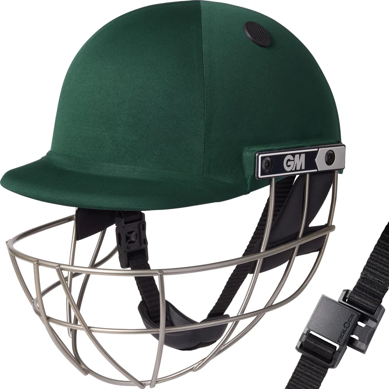 GM | Maestro Ti Cricket Helmet | BSI Approved Batting Fielding Head Protection - Adult & Junior Size Ball | ABS Polymer Shell & Super Lightweight Titanium Grille | Green | Small Adult 570-590 mm