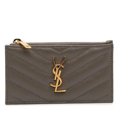 Saint Laurent Pre-Loved Grain De Poudre Chevron Monogram Fragments Zippered Card Case