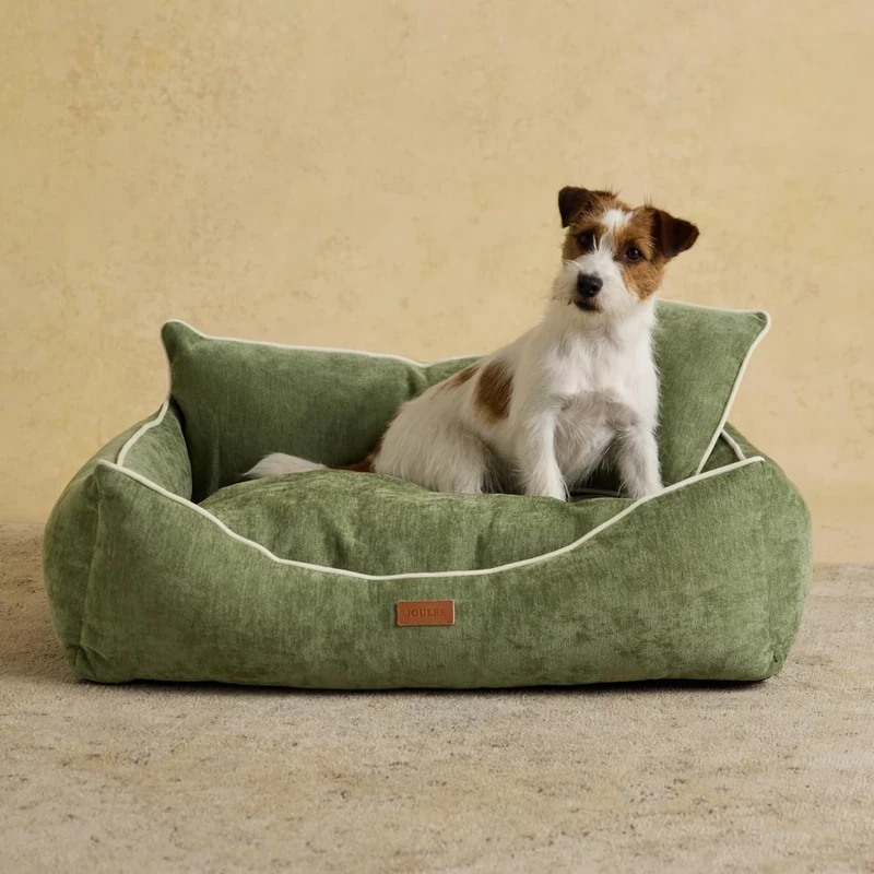 Rosewood x Joules Apple Snuggler Sofa for Dogs – Luxury Chenille Pet Bed with Raised Sides, Washable Cover & Matching Cushion – Stylish Green Sofa Bed for Small to Medium Dogs