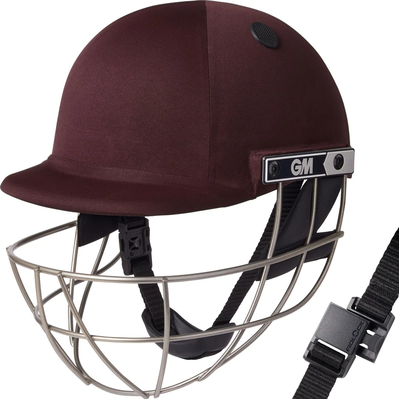GM | Maestro Ti Cricket Helmet | BSI Approved Batting Fielding Head Protection - Adult & Junior Size Ball | ABS Polymer Shell & Super Lightweight Titanium Grille | Maroon | Small Adult 570-590 mm