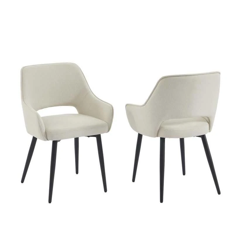 BAÏTA Set of 2 UNNI armchairs in beige fabric with black metal legs