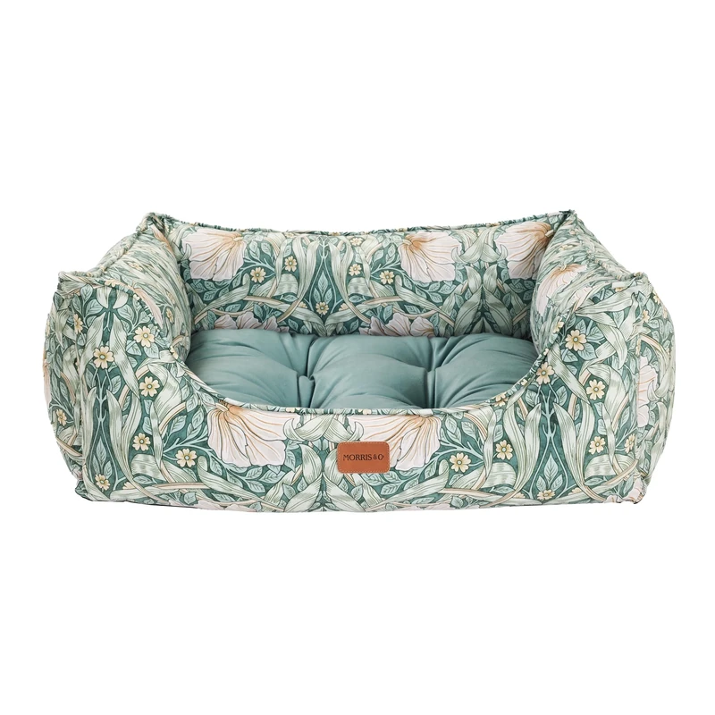 Rosewood x Morris & Co. Pimpernel Square Dog Bed, Small – Luxury Reversible Pet Bed with Iconic William Morris Floral Print, Soft Washable Cushion, Padded Sides – Stylish Heritage Design