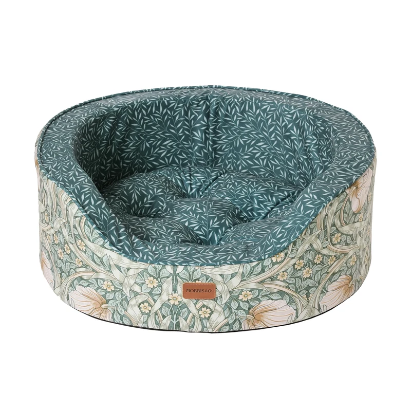 Rosewood x Morris & Co. Pimpernel & Lily Leaf Oval Dog Bed, Small – Luxury Reversible Pet Bed with Iconic William Morris Floral Prints, Soft Washable Cushion, Padded Sides – Stylish Heritage Design