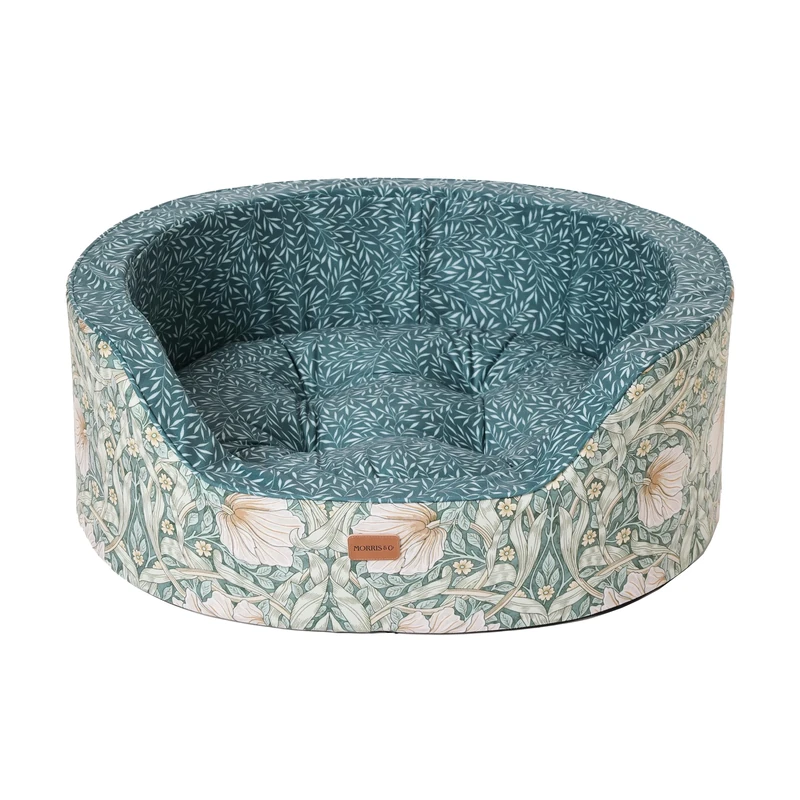 Rosewood x Morris & Co. Pimpernel & Lily Leaf Oval Dog Bed, Medium – Luxury Reversible Pet Bed with Iconic William Morris Floral Prints, Soft Washable Cushion, Padded Sides – Stylish Heritage Design