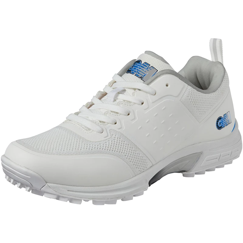 Gunn & Moore GM | Maxi Rubber Sole Cricket Shoes | Lightweight Knitted Mesh Upper | Arch Support Grip Comfort & Reduce Fatigue | All Rounder Grip | Size UK 11 EU 45 | White Red & Fluro - Image 1