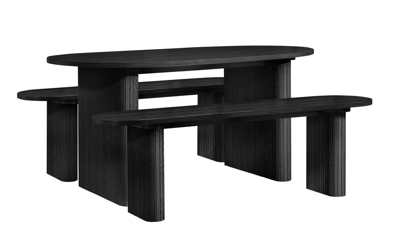 Birlea Axel Fluted Dining Table With 2 Benches Black