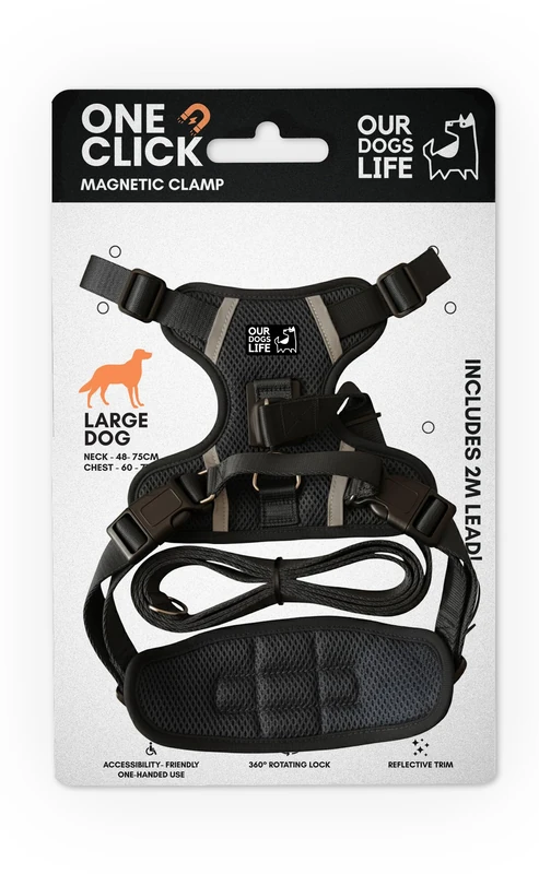 Magnetic Dog Harness & 2M Lead Set | One-Hand Easy Lock Harness for All Dogs | Reflective, Breathable, No-Pull Design with 360° Swivel Buckle | SGS Tested Strong & Safe