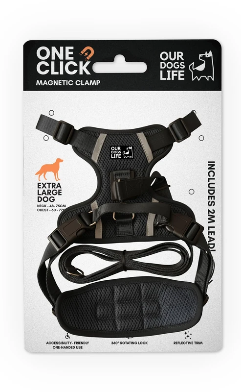 Magnetic Dog Harness & 2M Lead Set | One-Hand Easy Lock Harness for All Dogs | Reflective, Breathable, No-Pull Design with 360° Swivel Buckle | SGS Tested Strong & Safe