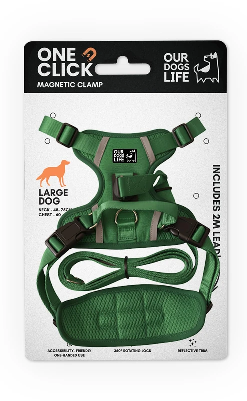Magnetic Dog Harness & 2M Lead Set | One-Hand Easy Lock Harness for All Dogs | Reflective, Breathable, No-Pull Design with 360° Swivel Buckle | SGS Tested Strong & Safe