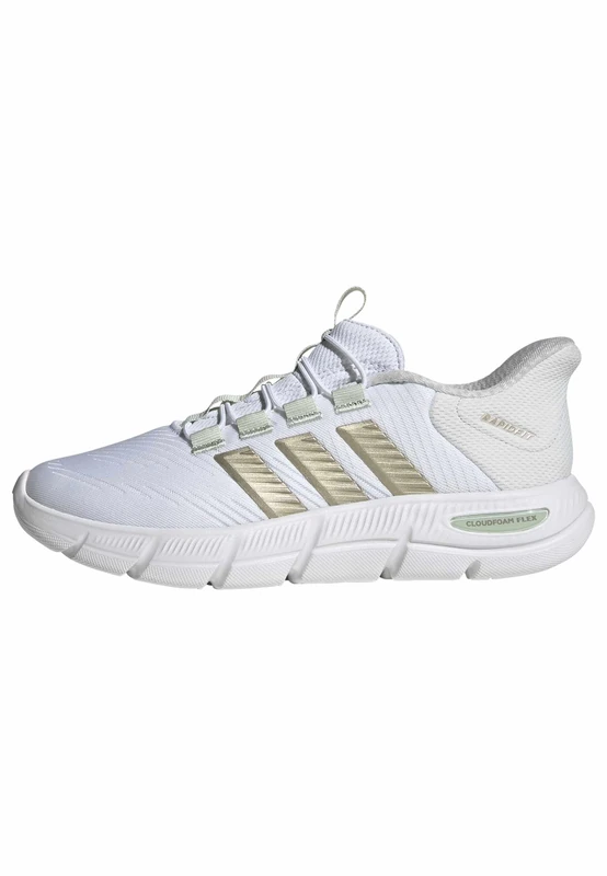 adidas Women's Cloudfoam Flex Laces Shoes, FTWR White/Cyber met./Linen Green, 7.5 UK