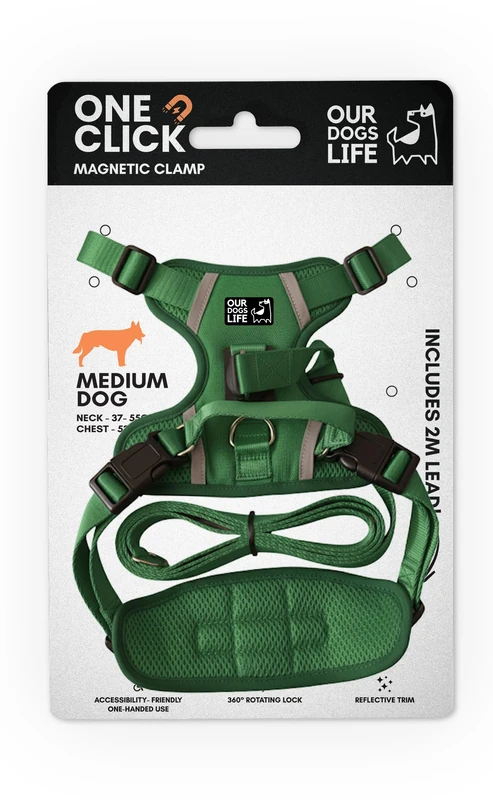 Magnetic Dog Harness & 2M Lead Set | One-Hand Easy Lock Harness for All Dogs | Reflective, Breathable, No-Pull Design with 360° Swivel Buckle | SGS Tested Strong & Safe