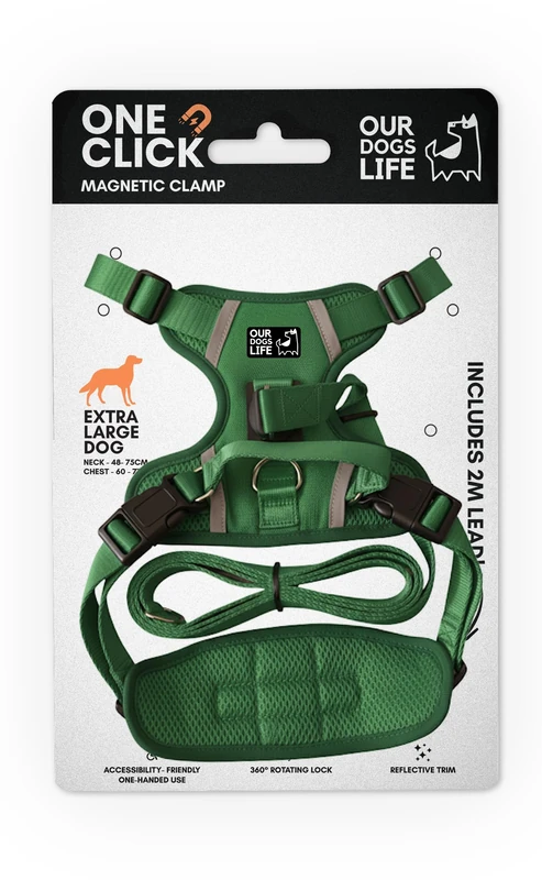 Magnetic Dog Harness & 2M Lead Set | One-Hand Easy Lock Harness for All Dogs | Reflective, Breathable, No-Pull Design with 360° Swivel Buckle | SGS Tested Strong & Safe